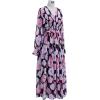 imageCHICWISH Womens OrangeLilacBlack VNeck Delicate Floral Print Buttons Shirred Chiffon Slit Maxi DressBlack