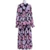 imageCHICWISH Womens OrangeLilacBlack VNeck Delicate Floral Print Buttons Shirred Chiffon Slit Maxi DressBlack