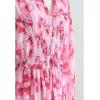 imageCHICWISH Womens OrangeLilacBlack VNeck Delicate Floral Print Buttons Shirred Chiffon Slit Maxi DressHot Pink