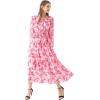 imageCHICWISH Womens OrangeLilacBlack VNeck Delicate Floral Print Buttons Shirred Chiffon Slit Maxi DressHot Pink