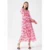 imageCHICWISH Womens OrangeLilacBlack VNeck Delicate Floral Print Buttons Shirred Chiffon Slit Maxi DressHot Pink
