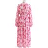 imageCHICWISH Womens OrangeLilacBlack VNeck Delicate Floral Print Buttons Shirred Chiffon Slit Maxi DressHot Pink