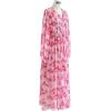 imageCHICWISH Womens OrangeLilacBlack VNeck Delicate Floral Print Buttons Shirred Chiffon Slit Maxi DressHot Pink