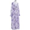 imageCHICWISH Womens OrangeLilacBlack VNeck Delicate Floral Print Buttons Shirred Chiffon Slit Maxi DressLilac