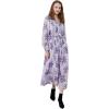 imageCHICWISH Womens OrangeLilacBlack VNeck Delicate Floral Print Buttons Shirred Chiffon Slit Maxi DressLilac