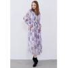 imageCHICWISH Womens OrangeLilacBlack VNeck Delicate Floral Print Buttons Shirred Chiffon Slit Maxi DressLilac