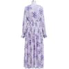 imageCHICWISH Womens OrangeLilacBlack VNeck Delicate Floral Print Buttons Shirred Chiffon Slit Maxi DressLilac