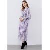 imageCHICWISH Womens OrangeLilacBlack VNeck Delicate Floral Print Buttons Shirred Chiffon Slit Maxi DressLilac