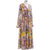 imageCHICWISH Womens OrangeLilacBlack VNeck Delicate Floral Print Buttons Shirred Chiffon Slit Maxi DressOrange
