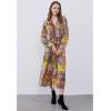 imageCHICWISH Womens OrangeLilacBlack VNeck Delicate Floral Print Buttons Shirred Chiffon Slit Maxi DressOrange