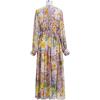 imageCHICWISH Womens OrangeLilacBlack VNeck Delicate Floral Print Buttons Shirred Chiffon Slit Maxi DressOrange