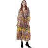 imageCHICWISH Womens OrangeLilacBlack VNeck Delicate Floral Print Buttons Shirred Chiffon Slit Maxi DressOrange