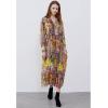 imageCHICWISH Womens OrangeLilacBlack VNeck Delicate Floral Print Buttons Shirred Chiffon Slit Maxi DressOrange