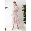 imageCHICWISH Womens Pink Lily Floral Blossom SelfTied VNeck Chiffon Maxi DressPink Lily