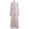 imageCHICWISH Womens Pink Lily Floral Blossom SelfTied VNeck Chiffon Maxi DressPink Lily