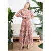 imageCHICWISH Womens Pink Lily Floral Blossom SelfTied VNeck Chiffon Maxi DressWild Bloom