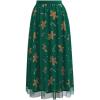 imageCHICWISH Women Christmas Gingerbread Man Green Mesh Tulle Midi Skirt ALine High Waist Flowy Holiday Party SkirtsGreen