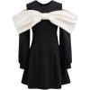 imageCHICWISH Women ColdShouder Midi Dress Big Bow Long Sleeve Elegant Dress Balck Flare Mini Dress with Side Pockets Black
