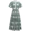 imageCHICWISH Women Cotton Midi Dress Crochet Collar Short Sleeve Embroidered Eyelet Button Down Casual Long DressGreen