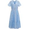 imageCHICWISH Women Cutwork Embroidered Eyelet Midi Dress V Neck Short Sleeve Casual Summer Cotton Vacation Long DressBlue