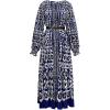 imageCHICWISH Women Long Sleeve Maxi Dress Floral Print Crewneck Casual Pleated Summer Long Dresses with Belt NavyNavy