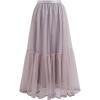 imageCHICWISH Women Mesh Tulle Midi Skirt Piping Hem Elastic High Waist Flowy ALine DoubleLayered Pink Skirts
