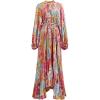 imageCHICWISH Women Printed Pleated Maxi Dress Long Bubble Sleeve Button Down Summer Casual Fashion Coral Long Dresses with BeltCoral