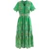 imageCHICWISH Women Short Sleeves Eyelet Embroidery Cotton Midi Dress V Neck Casual Green Summer Vacation DressGreen