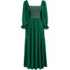 imageCHICWISH Women Square Neck Midi Dress Long Sleeve Floret Embroidery Cotton High Waist Long Dress with PocketsGreen