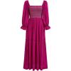imageCHICWISH Women Square Neck Midi Dress Long Sleeve Floret Embroidery Cotton High Waist Long Dress with PocketsHot Pink