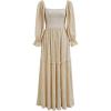 imageCHICWISH Women Square Neck Midi Dress Long Sleeve Floret Embroidery Cotton High Waist Long Dress with PocketsLight Yellow