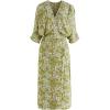 imageCHICWISH Women Summer Elegant Floral Print Faux Wrap Dresses 34 Batwing Sleeve V Neck High Waist Split Midi DressGreen