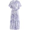 imageCHICWISH Women Summer V Neck FauxWrap Dress Branch Printed Casual Long Dress Flutter Short Sleeve Maxi Dresses with BeltLilac