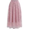 imageCHICWISH Women Tulle Mesh Midi Skirt Butterfly Embroidered High Waist ALine Flowy Fairy DoubleLayered Pink SkirtsPink
