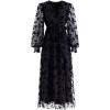 imageCHICWISH Womens 3D Posy Mesh Wrap Puff Sleeves Maxi DressBlack3d Posy Dress
