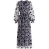 imageCHICWISH Womens 3D Posy Mesh Wrap Puff Sleeves Maxi DressGrey3d Posy Dress