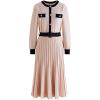 imageCHICWISH Womens Nude Pink LongSleeve Belted Contrast Color Pleated Buttoned Knit DressNude Pinklongsleeve