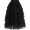 imageCHICWISH Womens Nude PinkBlack Tiered Layered Mesh Ballet Prom Party Tulle Tutu Aline Midi SkirtBlack