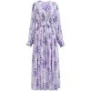 imageCHICWISH Womens OrangeLilacBlack VNeck Delicate Floral Print Buttons Shirred Chiffon Slit Maxi DressLilac