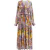 imageCHICWISH Womens OrangeLilacBlack VNeck Delicate Floral Print Buttons Shirred Chiffon Slit Maxi DressOrange
