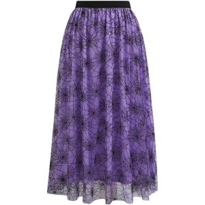 imageCHICWISH Women Halloween Tulle Skirt Cobweb Pattern Fairy A Line High Elastic Waist Mesh Layered Midi SkirtPurple