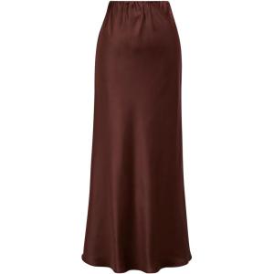 imageCHICWISH Women Satin Midi Skirt High Waist A Line Flared Solid Skirts Summer Elegant Party Flowy Long SkirtsBurgundy