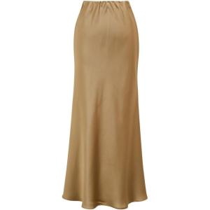 imageCHICWISH Women Satin Midi Skirt High Waist A Line Flared Solid Skirts Summer Elegant Party Flowy Long SkirtsGold