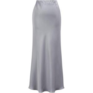 imageCHICWISH Women Satin Midi Skirt High Waist A Line Flared Solid Skirts Summer Elegant Party Flowy Long SkirtsGrey