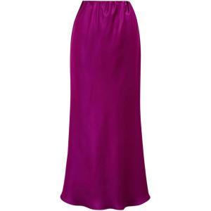 imageCHICWISH Women Satin Midi Skirt High Waist A Line Flared Solid Skirts Summer Elegant Party Flowy Long SkirtsMagenta