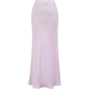 imageCHICWISH Women Satin Midi Skirt High Waist A Line Flared Solid Skirts Summer Elegant Party Flowy Long SkirtsPink