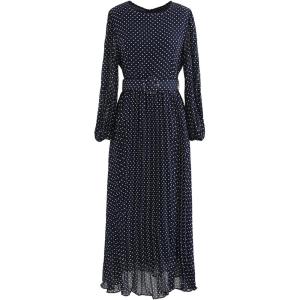 imageCHICWISH Womens CaramelNavy Polka Dots Belted Chiffon Maxi DressNavy