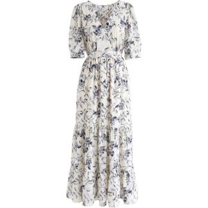 imageCHICWISH Womens Navy Floral Frilling Wrapped Maxi DressNavy Floralnew