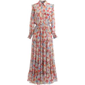 imageCHICWISH Womens Pink Lily Floral Blossom SelfTied VNeck Chiffon Maxi DressWild Bloom