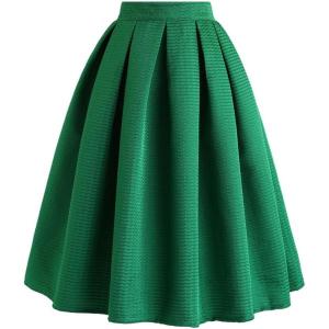 imageCHICWISH Womens Pleated Green Midi Skirt High Waist A Line Flared Mini Skirts Casual Cute Knee Length SkirtGreen